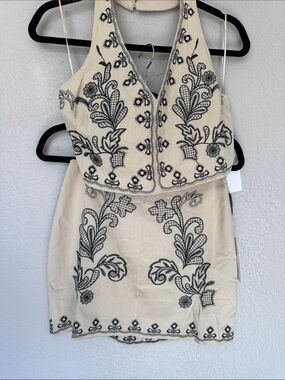 Milk & Honey Cream Two-Piece Set with Black Floral Embroidery